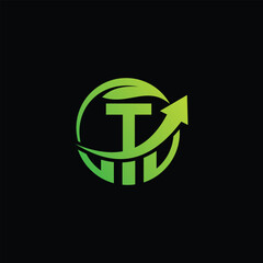 Green Leaf And Financial Symbol With Letter T