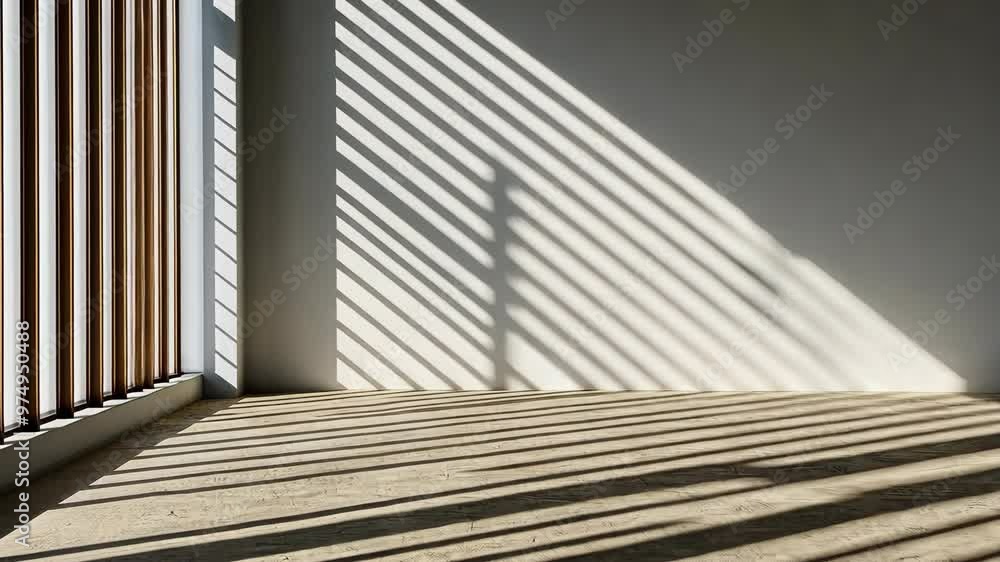 Poster light and shadow play in an empty room with clean lines during midday sun