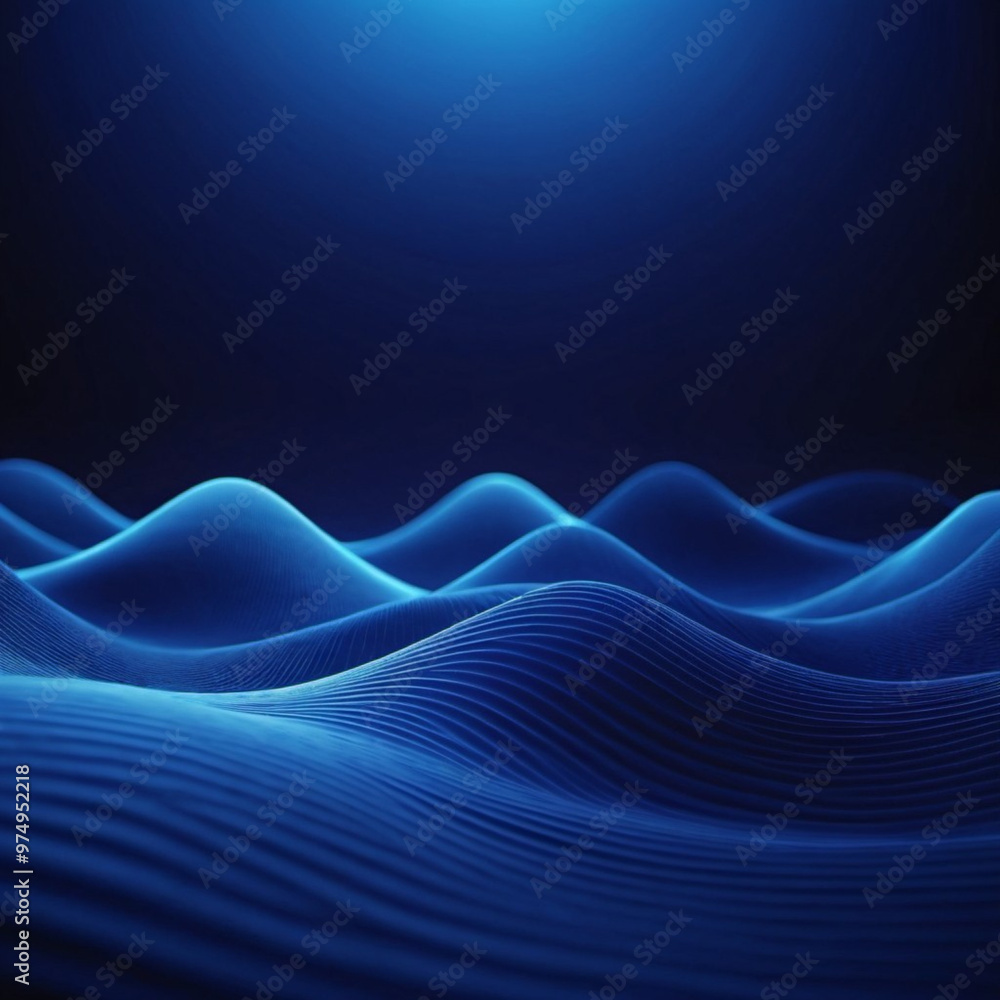 Poster flowing 3d blue waves create an abstract representation of fluid dynamics, evoking calmness and dept