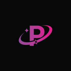 Obraz premium Futuristic p Logo with Space Swoosh and Star Technology and Innovation Design, P tech logo