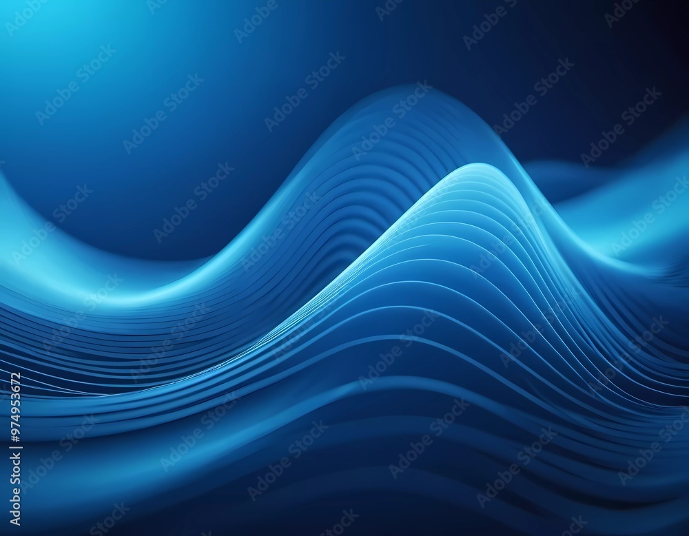 Poster flowing 3d blue waves create an abstract representation of fluid dynamics, evoking calmness and dept