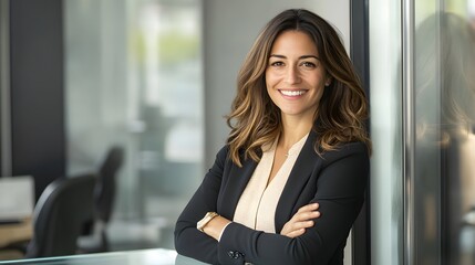 Naklejka premium Confident Businesswoman Smiling in Modern Office