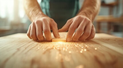 A carpenter meticulously measuring and cutting wood for a custom made piece of furniture.