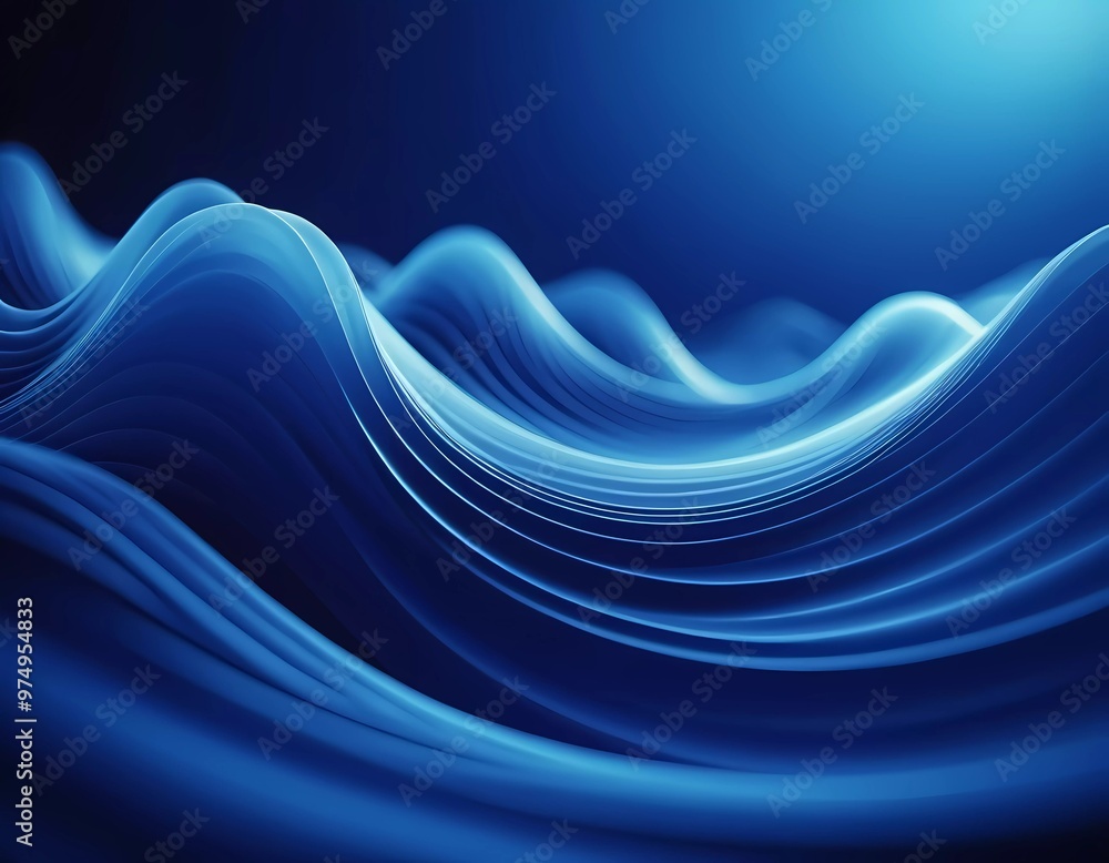 Poster flowing 3d blue waves create an abstract representation of fluid dynamics, evoking calmness and dept