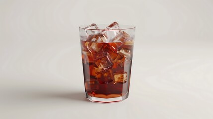 A glass of refreshing soda with ice cubes, capturing the cool and thirst-quenching essence of a fizzy drink.
