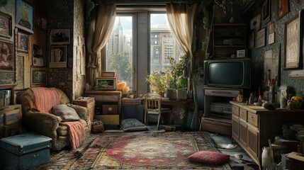 An Abandoned Room with a View of a City Skyline