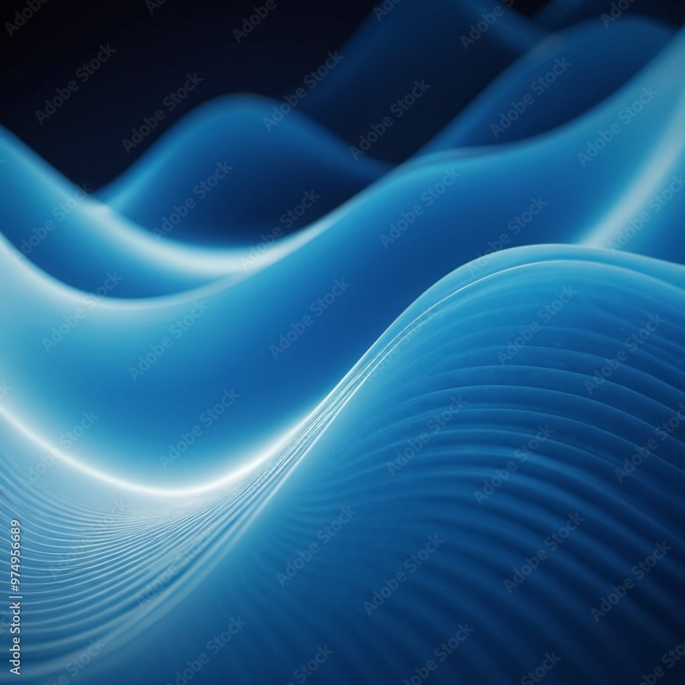 Poster flowing 3d blue waves create an abstract representation of fluid dynamics, evoking calmness and dept