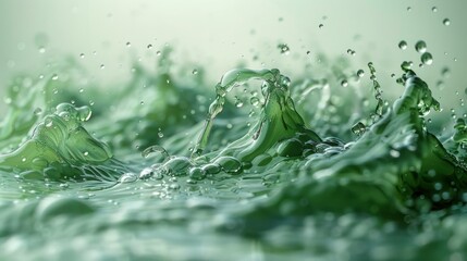 Vibrant Green Water Splash on White Background