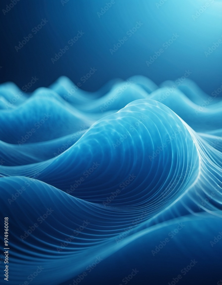 Poster flowing 3d blue waves create an abstract representation of fluid dynamics, evoking calmness and dept