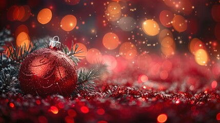 Festive Christmas Decorations on Vibrant Red Background