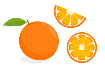 Fresh orange with slices. Vector illustration isolated