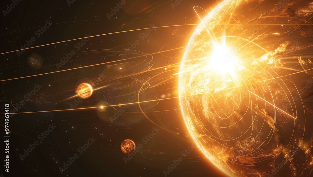 Poster an image of a planet with many stars surrounding it. ai.