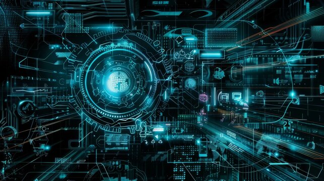 A futuristic digital background with a circular object. AI.