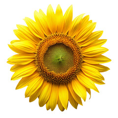 Ripe sunflower with yellow petals top view Isolated On Transparent Background
