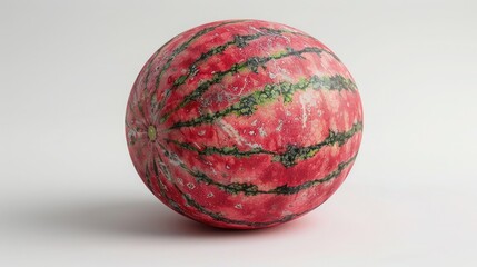 Fototapeta premium Juicy Whole Watermelon on White Background - Fresh and Refreshing Fruit for Summer Treats and Snacks