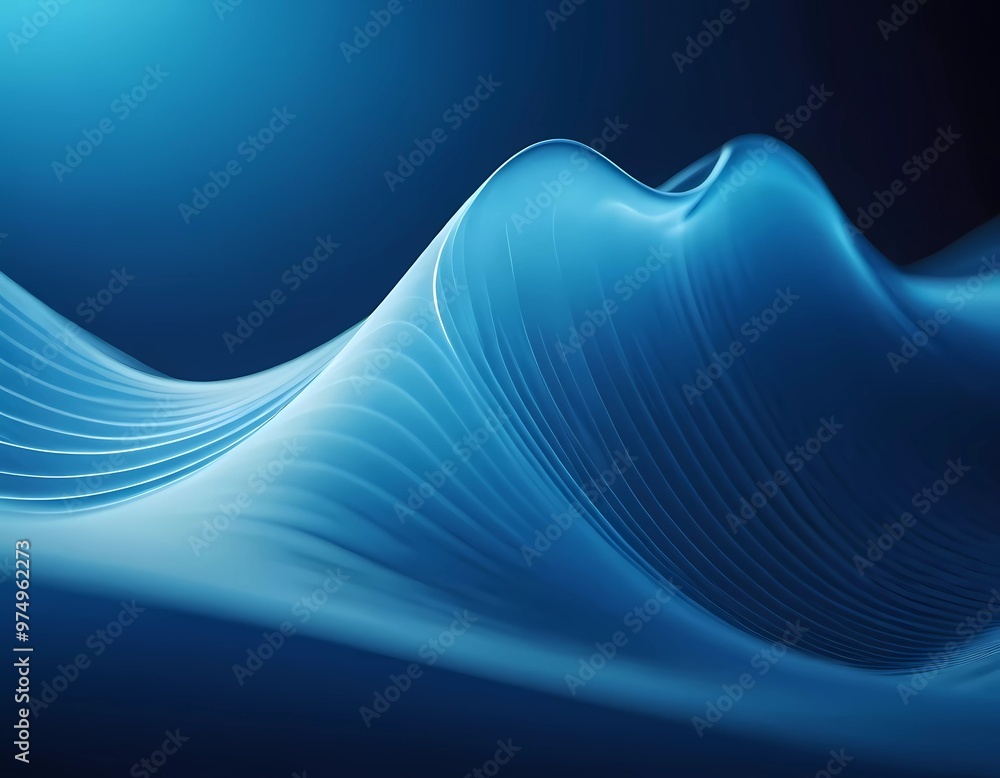 Poster flowing 3d blue waves create an abstract representation of fluid dynamics, evoking calmness and dept