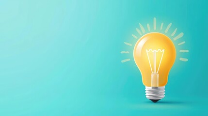 A bright yellow light bulb symbolizing innovation and creativity against a turquoise background. Ideal for inspiration.