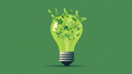 A vibrant green light bulb filled with fresh leaves, symbolizing eco-friendly energy and sustainability.