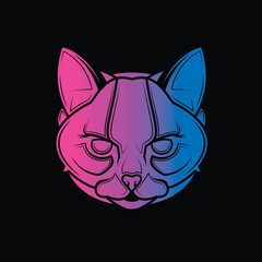 Predatory cat. Original vector illustration in vintage style isolated on black background. T-shirt design.