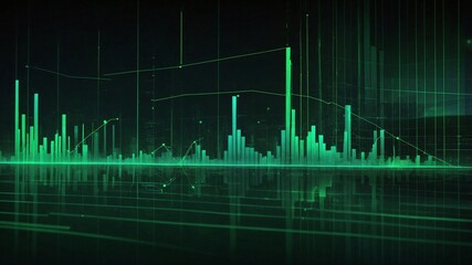 Futuristische Technologie-Darstellung: Glühender grüner Hintergrund mit Diagramm von Finanzdaten