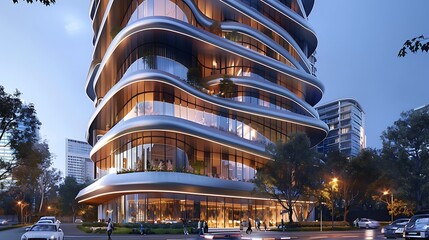 The Iconic Luxury Tower Features a Dynamic Wave-Like Form, Showcasing Modern Architectural Excellence.