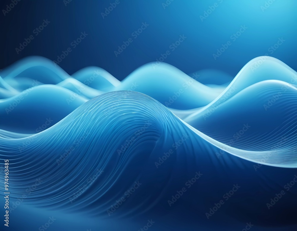 Poster flowing 3d blue waves create an abstract representation of fluid dynamics, evoking calmness and dept