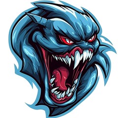 Blue Monster with Sharp Teeth and Red Eyes Illustration