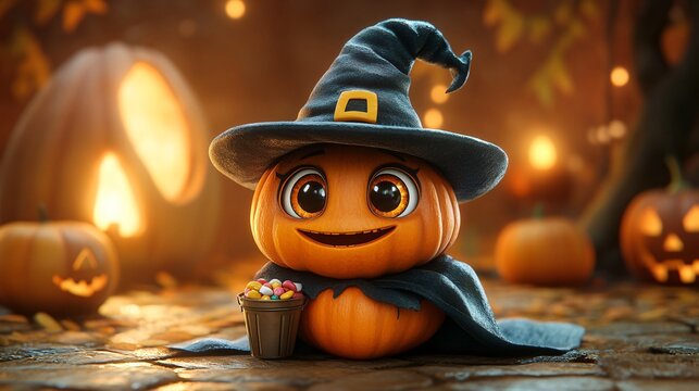 Cute little cartoon pumpkin character 
