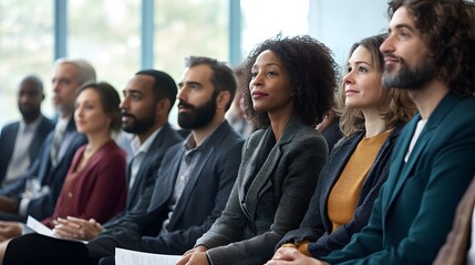 Fototapeta premium Attentive Audience Members Listening to a Presentation in a Modern Office Setting