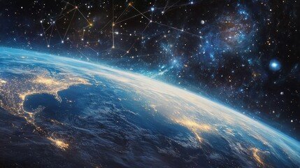 Earth at Night with a Network of Interconnected Stars and Galaxies