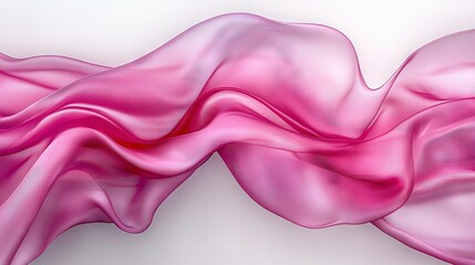 Obraz premium A pink fabric blowing in the wind on a white background with a soft, wavy fabric in the foreground