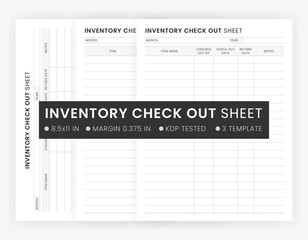 Inventory Check Out Sheet Template, Inventory Check Out Form Vector, Product Inventory, Small Business Inventory Management Notebook Printable