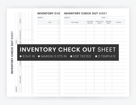 Inventory Check Out Sheet Template, Inventory Check Out Form Vector, Product Inventory, Small Business Inventory Management Notebook Printable