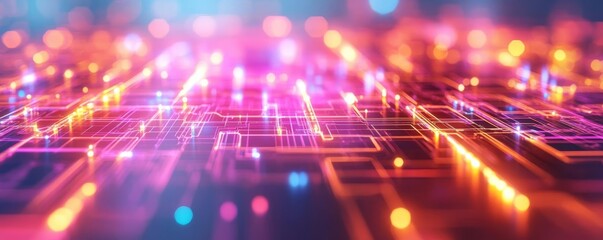 Obraz premium AI ecosystem architecture, glowing data pathways, holographic urban grid