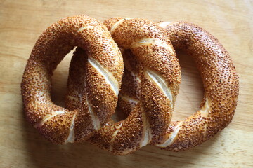 turkish bagels on wooden background
