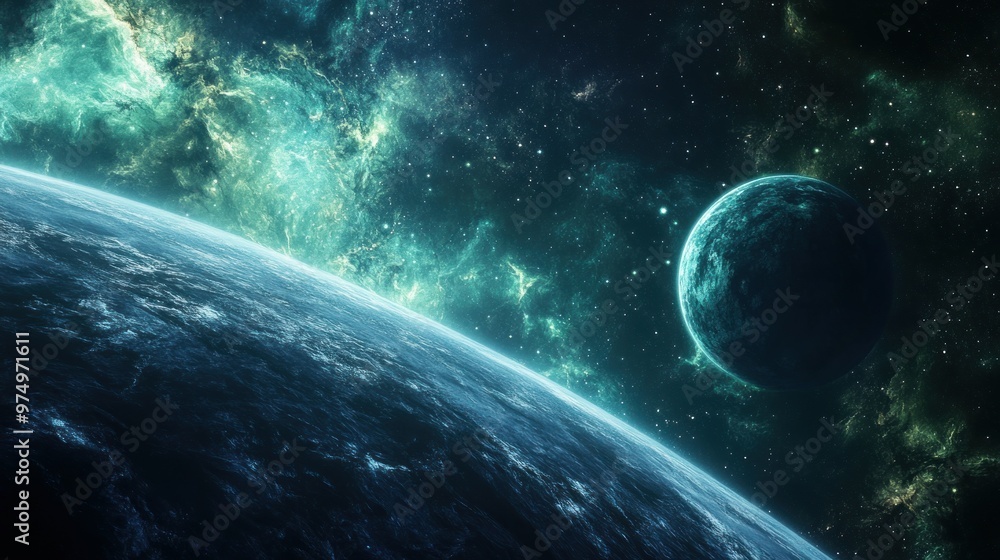 Poster a glimpse of a distant planetary system with a glowing nebula