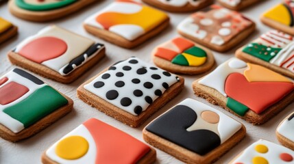 Assortment of Square Cookies with Abstract and Geometric Designs