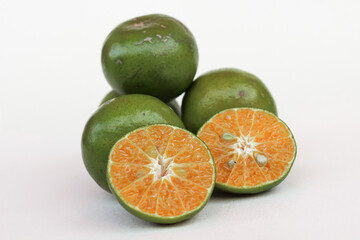 Close up of fresh orange fruit on a white background. fresh citrus fruit on isolated background.