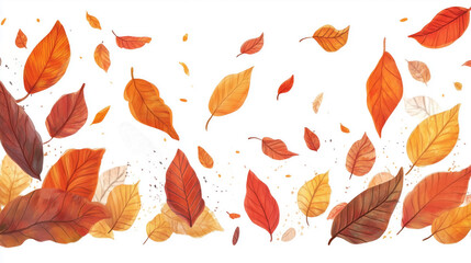 illustration autumn leaves in the wind in white background colorful red orange gold yellow blue seasonal background natural backdrop