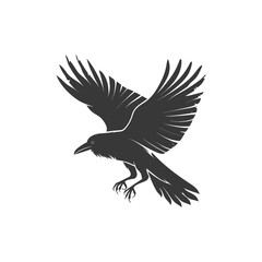 Obraz premium Black and white silhouette of a crow in flight
