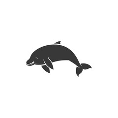 Obraz premium Black and White Silhouette of a Dolphin Jumping Out of the Water