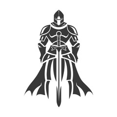 Black and White Silhouette of a Knight Holding a Sword