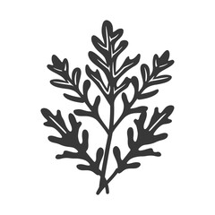 Black and white silhouette of a leafy branch with multiple leaves