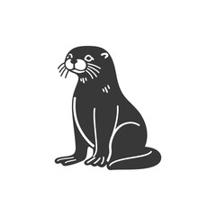 Black and white silhouette of an otter sitting on its hind legs