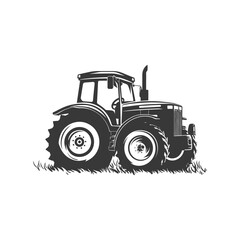 Black and White Silhouette of a Tractor in Grass