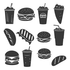 Black and White Silhouettes of Fast Food Items