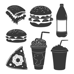 Black and White Silhouettes of Fast Food Items