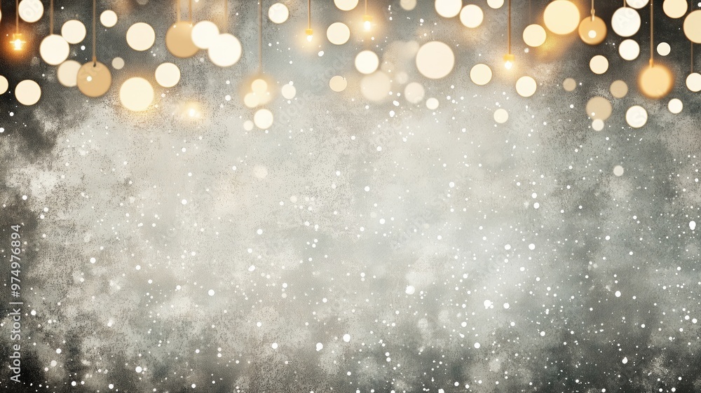 Poster festive background in gray and gold tones with soft bokeh lights and subtle snowflakes ideal for hol