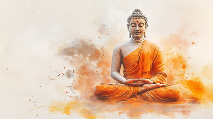  Watercolor illustration of Gautam Buddha