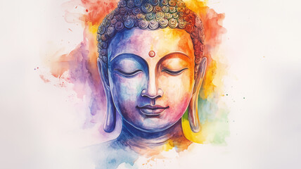  Watercolor illustration of Gautam Buddha